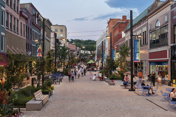 A view of the Ithaca Commons several days before the festival!